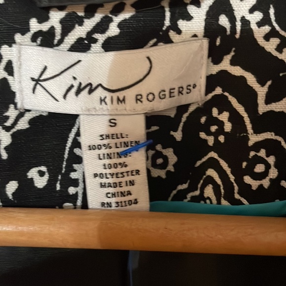 •KIM ROGER•BLACK/WHITE PAISLEY 100% LINEN BLAZER SIZE SMALL EUC - Picture 5 of 7